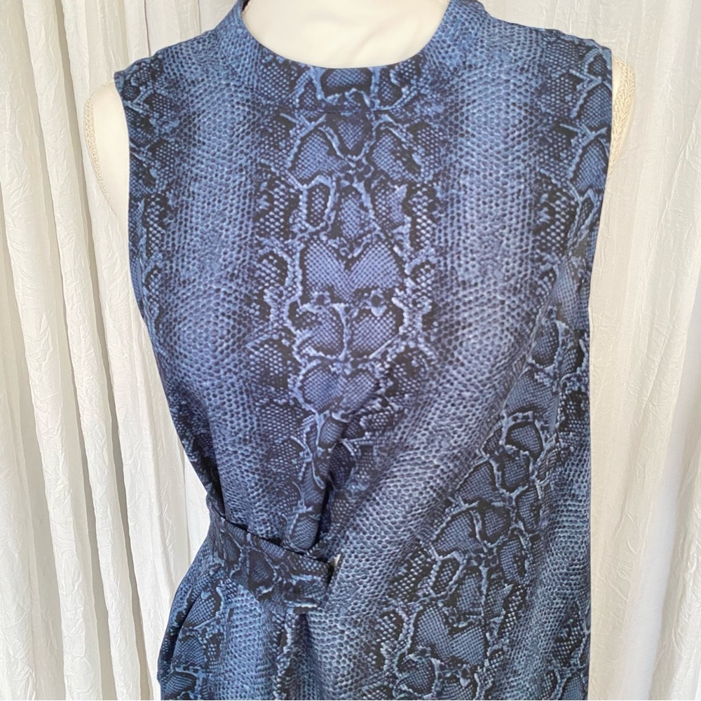 New Bcbgmaxazria Blue Python Draped Asymmetric Mo… - image 8
